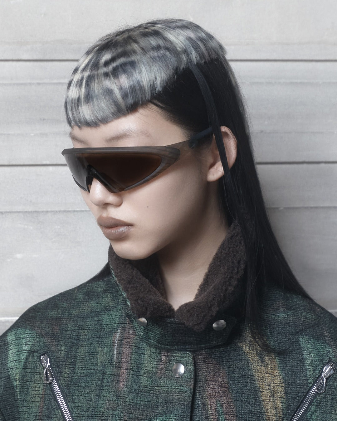 Oakley × Kiko Kostadinov Ellipse — on-model Woodgrain campaign