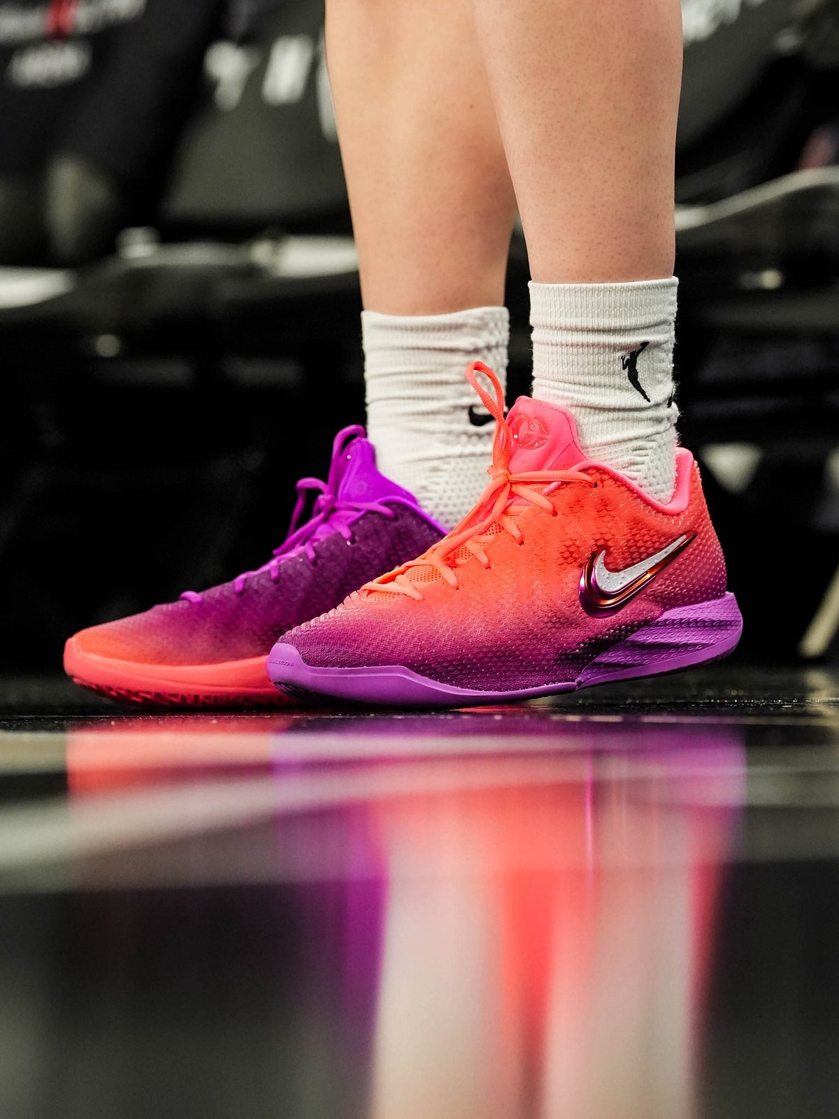 On-foot Nike Caitlin 1 Berry Fade at Indiana Fever playoffs — official team photo, courtesy Indiana Fever