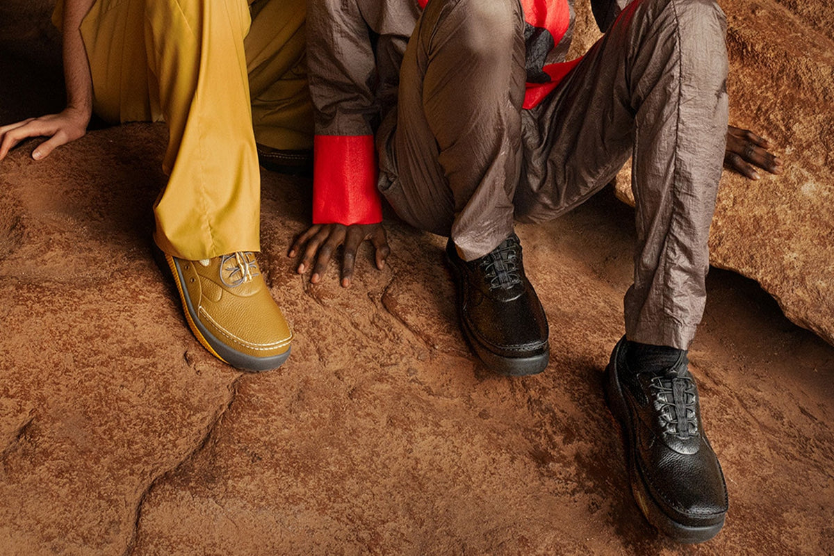 Kiko Kostadinov x Crocs VAALS on feet at red rock formations near Boulder, campaign by Jim Mangan. Photo via Hypebeast