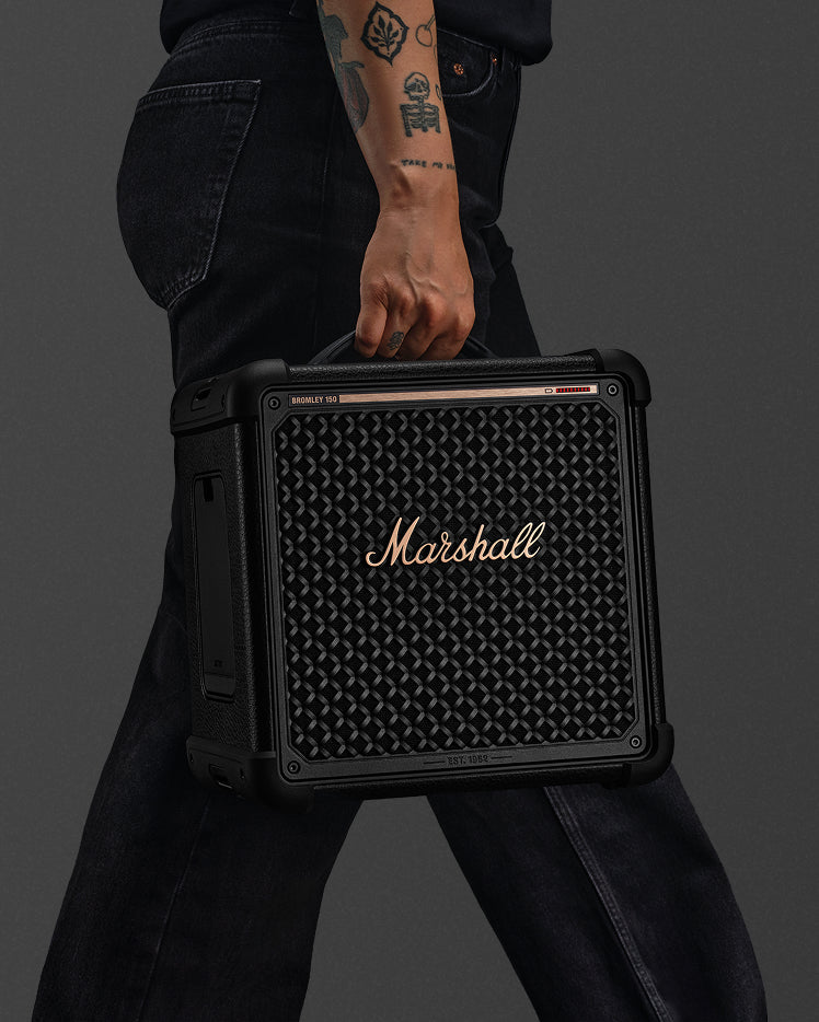 Marshall Bromley 150 carried on-model — official Marshall lifestyle