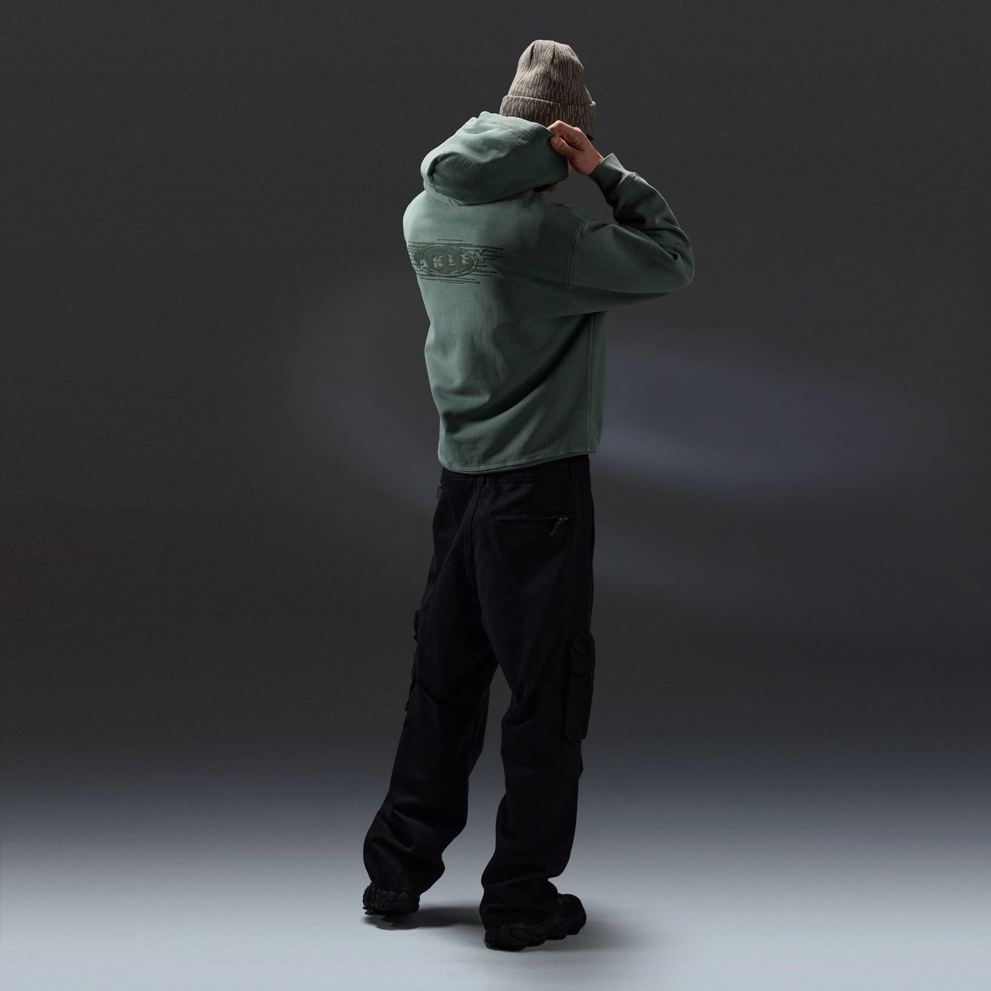 Oakley Echo Mod Embroidered Hoodie in Aviator Green, men's green hoodie on model, view 7