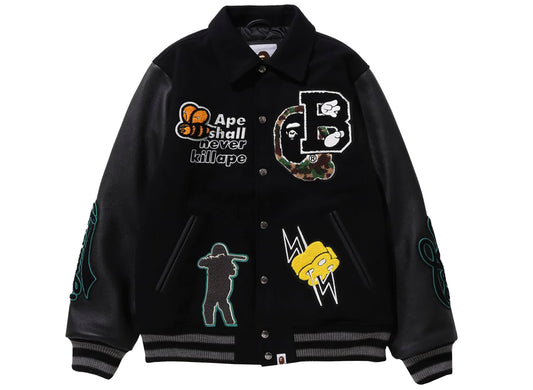 A Bathing Ape Bape Varsity Jacke in Schwarz