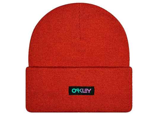Oakley B1B Gradient Patch Beanie in Flame Red, men's red knit beanie