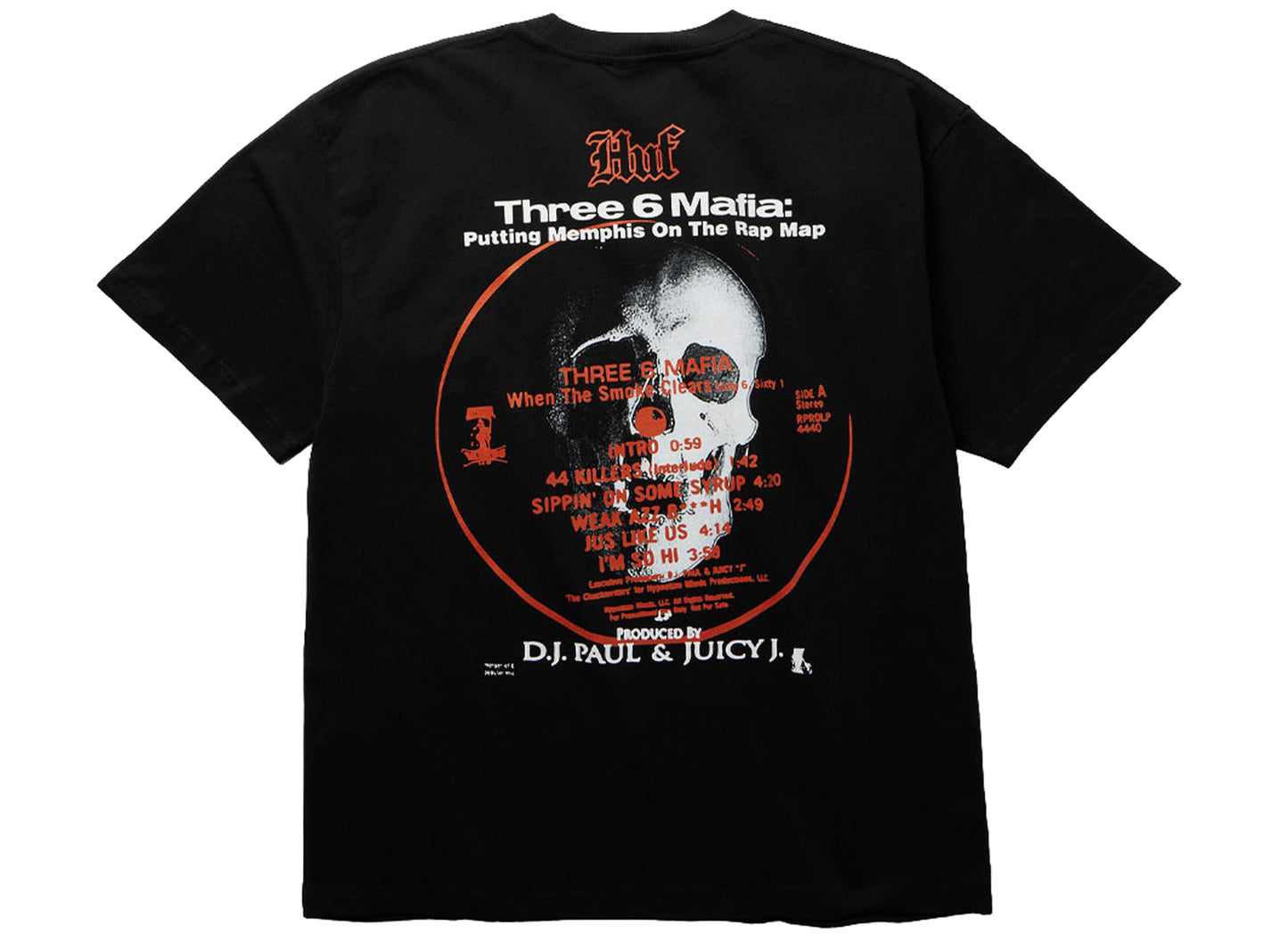 HUF x Three 6 Mafia Mystic Styles SS Tee in Black, back view
