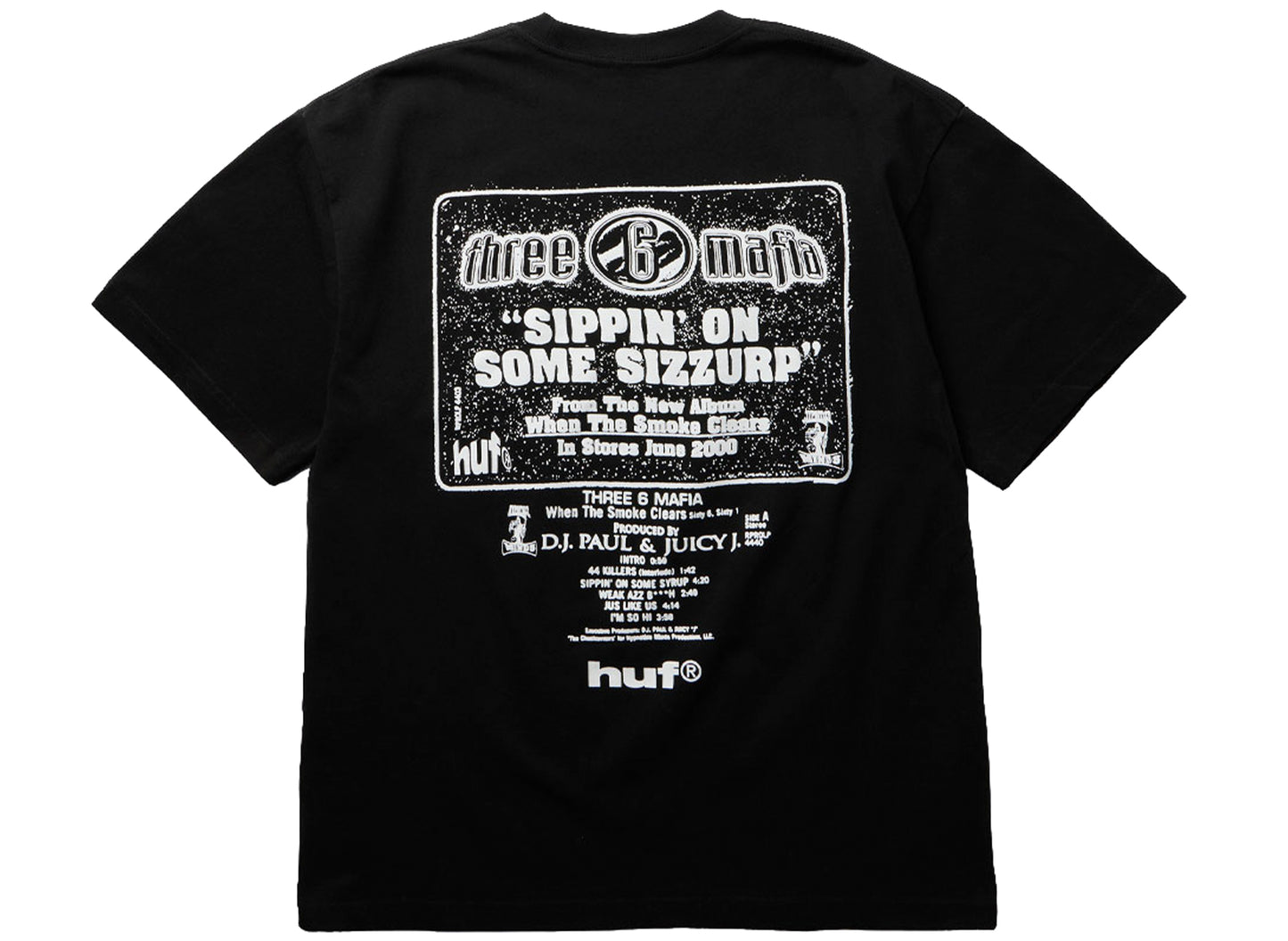 HUF x Three 6 Mafia Sizzurp SS Tee in Black, back view