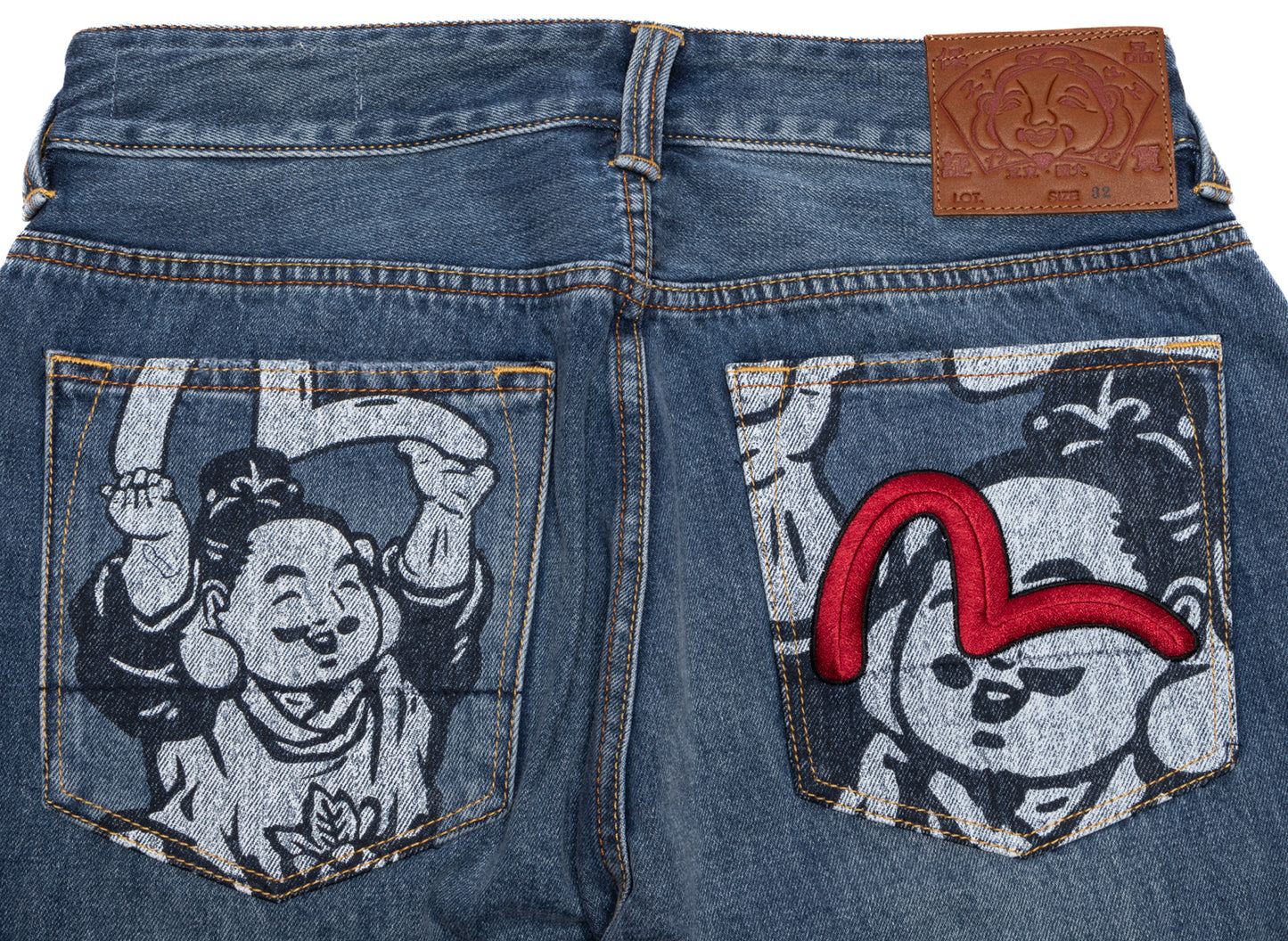 Evisu Jeans con Bolsillo Estampado y Bordado de Gaviota