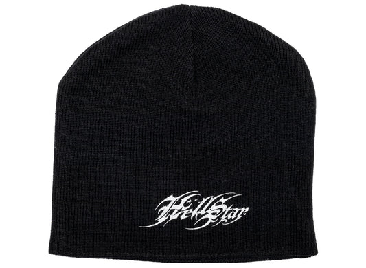 Hellstar Tattoo Logo Beanie in Black, unisex cotton knit cap with graphic artwork