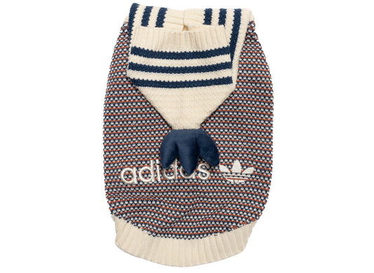 adidas Pet Knitted Hoody in Cream White / Pulse Lime / Grey Three / Mineral Blue, logo side