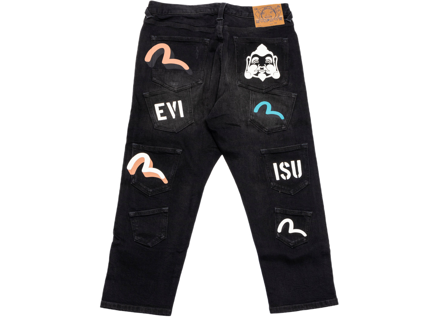 Evisu Multi-Pocket und Multi-Print Jeans mit Cropped Fit