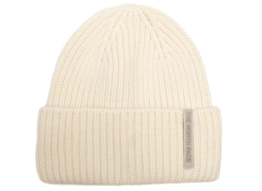 The North Face Wool Blend Beanie in White Dune, unisex knit beanie