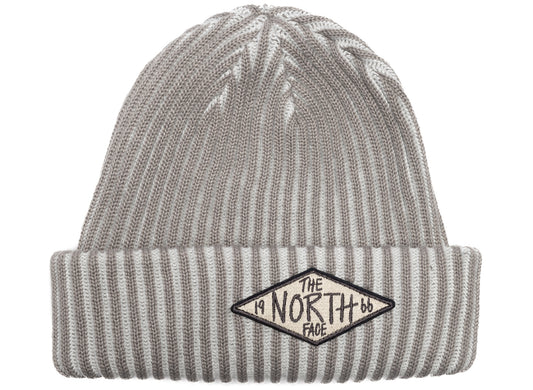 The North Face Salty Lined SE Beanie in Stone Slab and TNF 66, unisex beanie