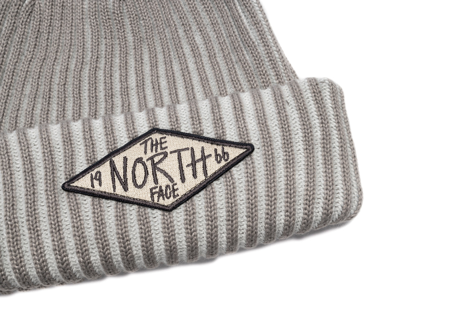 The North Face Salty Lined SE Beanie in Stone Slab and TNF 66, unisex beanie, view 2