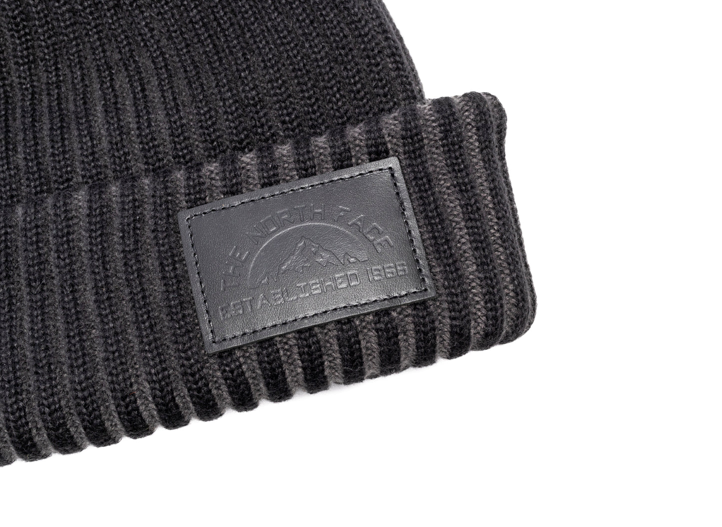 The North Face Salty Lined SE Beanie in TNF Black and Leather, unisex beanie, view 2