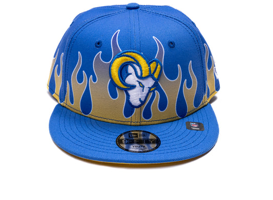 New Era Flames Los Angeles Rams 9Fifty Hat in team colors, kids' snapback cap