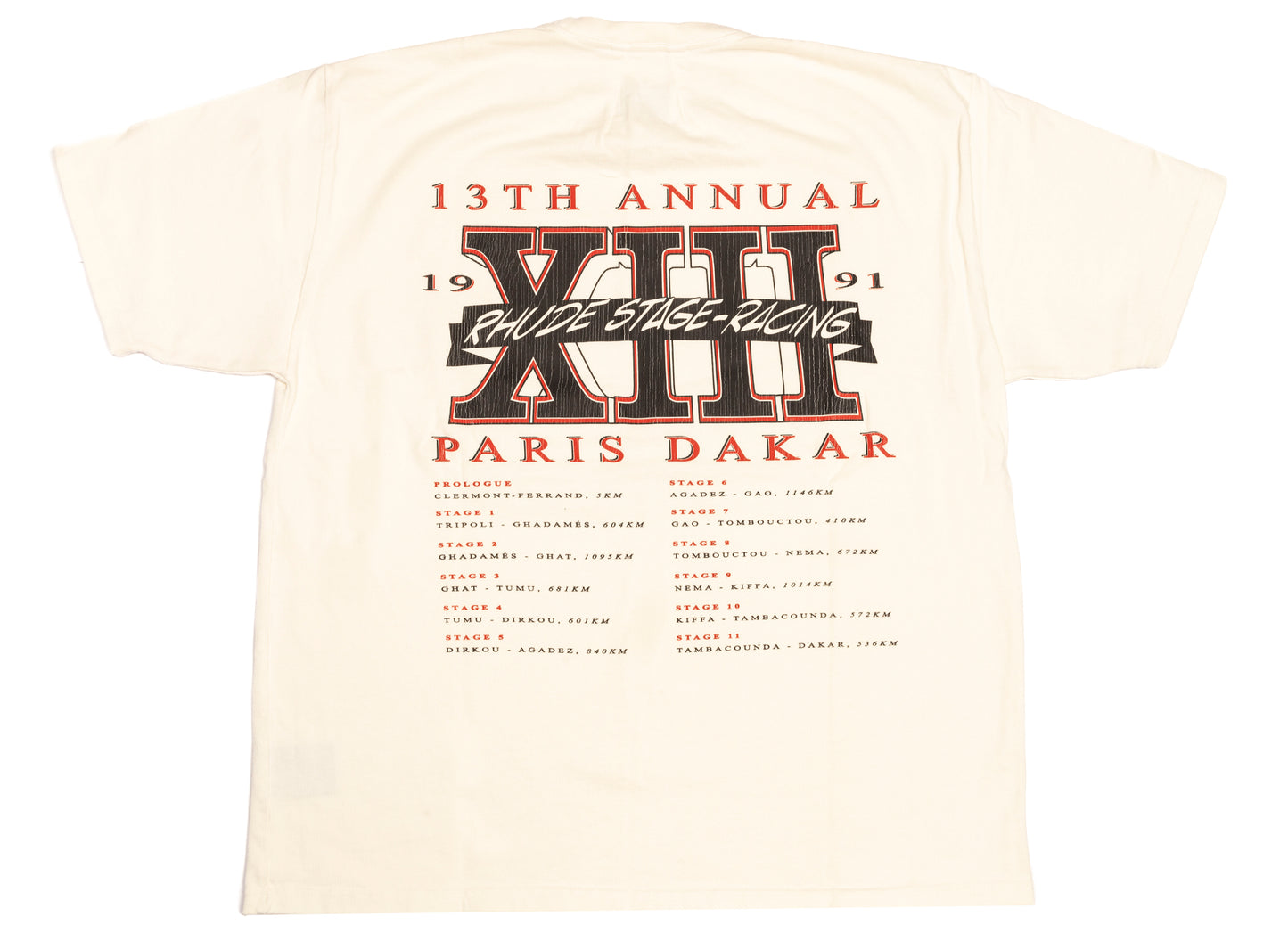 Rhude Stage Racing Tee in Vintage White / Black / Red