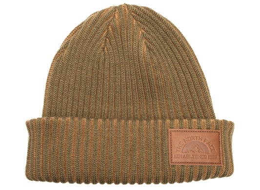 The North Face Salty Lined SE Beanie in Caraway Seed and Leather Brown, unisex beanie