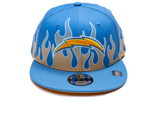 New Era Flames Los Angeles Chargers 9Fifty Hat in team colors, kids' snapback cap