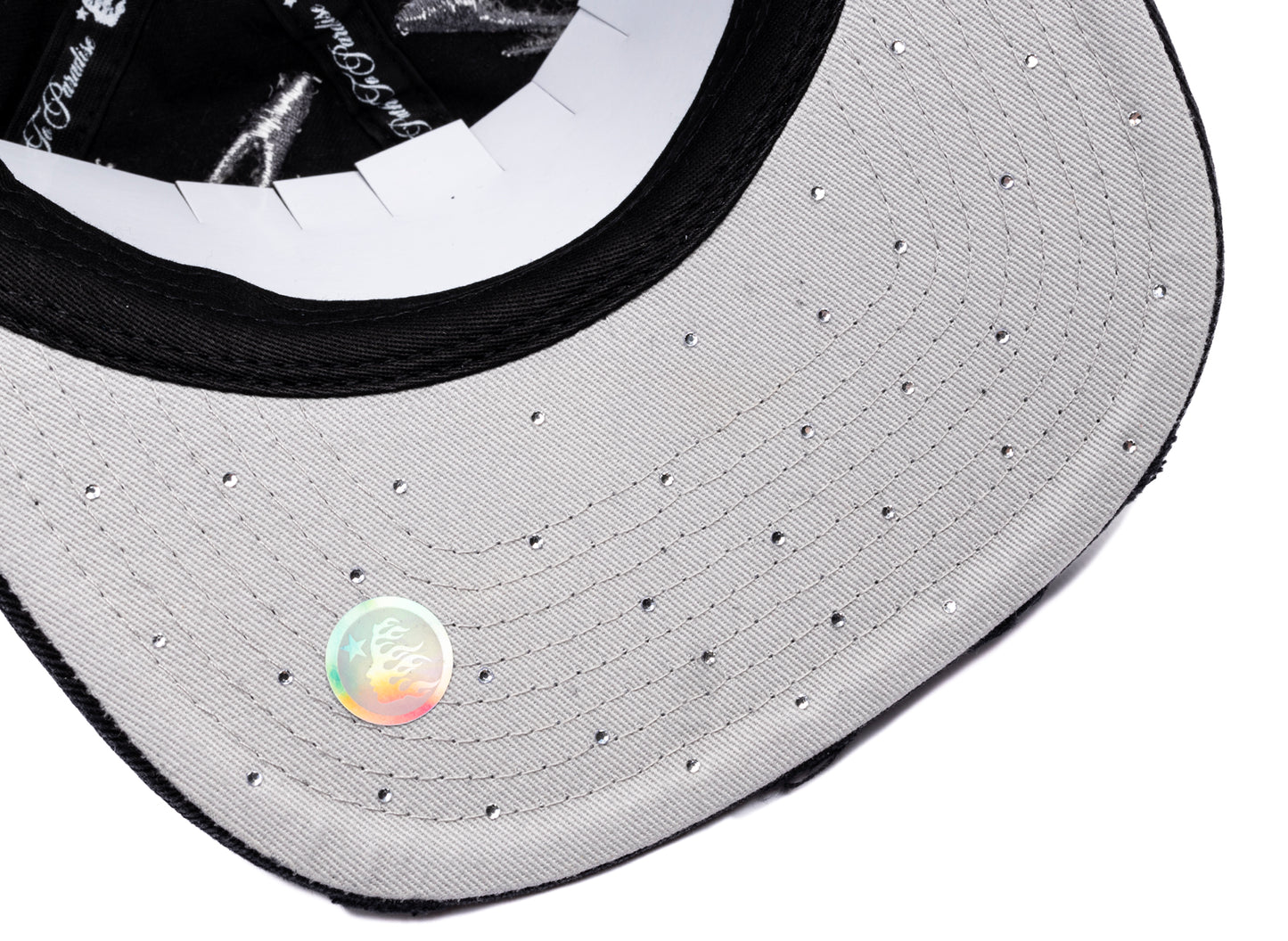 Hellstar Tribal Flame Hat in Black, underside of brim