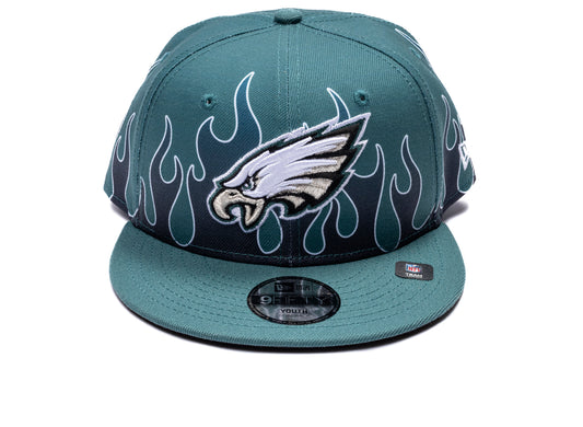 New Era Flames Philadelphia Eagles 9Fifty Hat in team colors, kids' snapback cap