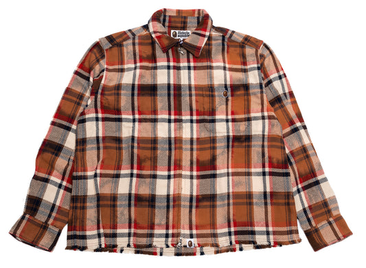 A Bathing Ape Bleached Bape Check Zip Hemd