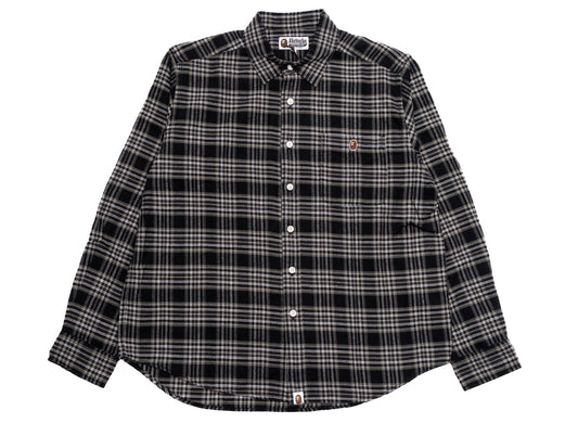 Camisa Relaxed Fit de Franela a Cuadros "One Point" de A Bathing Ape en Negro