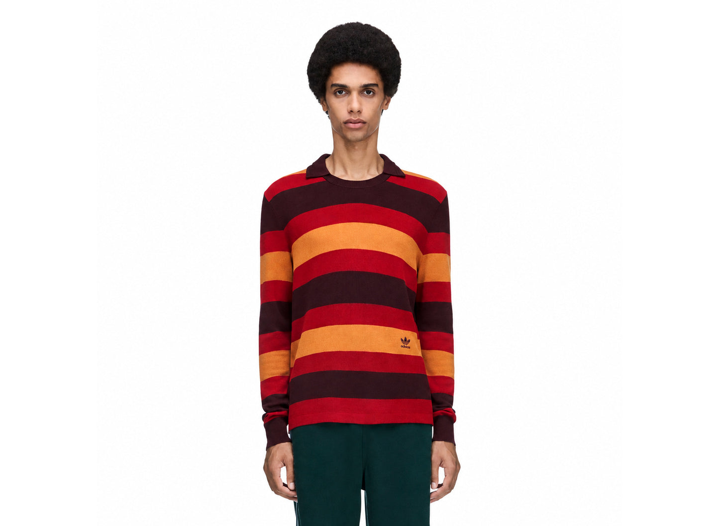 Adidas x Wales Bonner Long Sleeve Knit Shirt in Multi-Color — model front view
