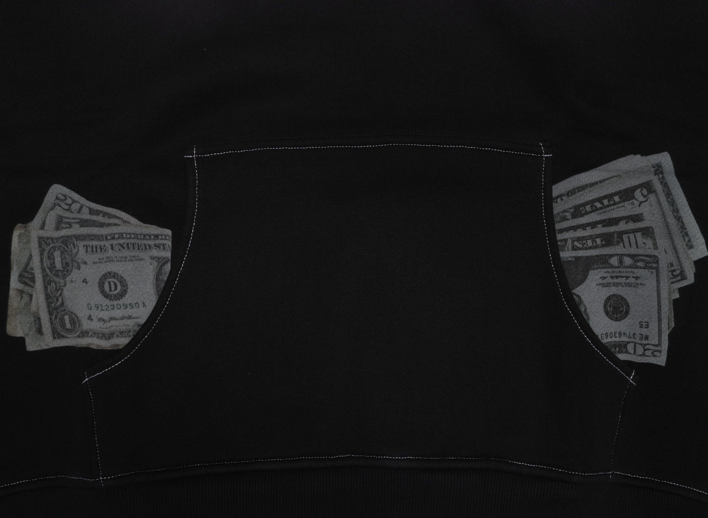 ERL Men's Money Hoodie in Black, men's cotton hooded sweatshirt, view 3