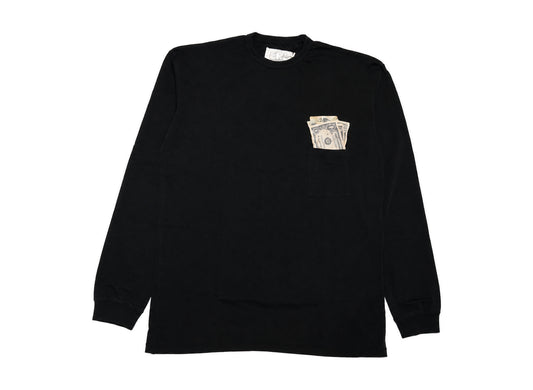 ERL Men's Money Long-Sleeve Tee in Black, men's cotton crewneck t-shirt