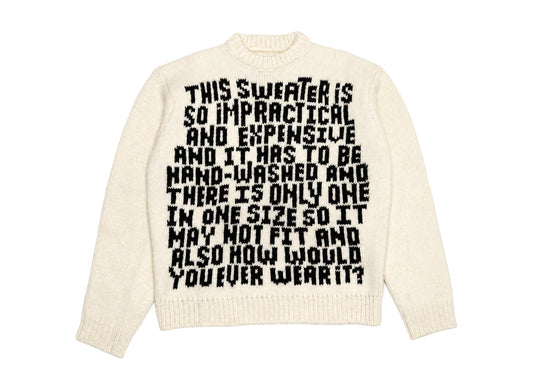 ERL Men's Text Sweater in Cream and Black, men's alpaca-blend crewneck knit