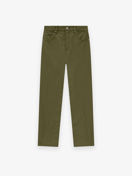 Fear of God Essentials Textured Nylon 5-Pocket Pants in Military - Damaged