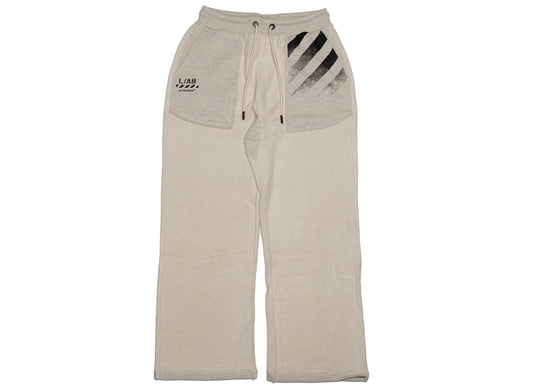 L/AB c/o Off-White Reverse Fleece Sweatpants in Oatmeal Heather, men's fleece sweatpants