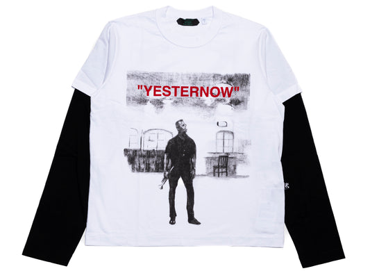 OFF-WHITE MD Yesternow Double Sleeve Regular Long Sleeve T-Shirt in White, men's t-shirt