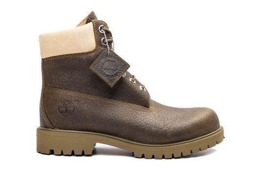 Timberland Heritage 6-Inch GORE-TEX Boot in Olive Full Grain / Light Yellow — right-facing side view