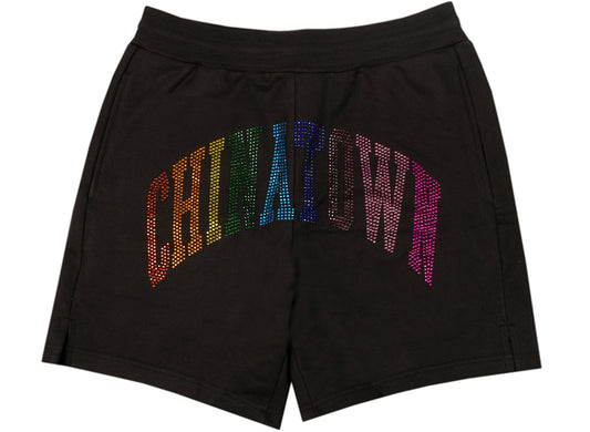 Chinatown Market Rainbow Rhinestone Arc Shorts in Schwarz