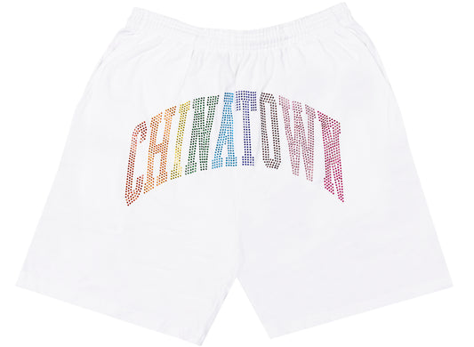 Chinatown Market Rainbow Rhinestone Arc Shorts in Weiß
