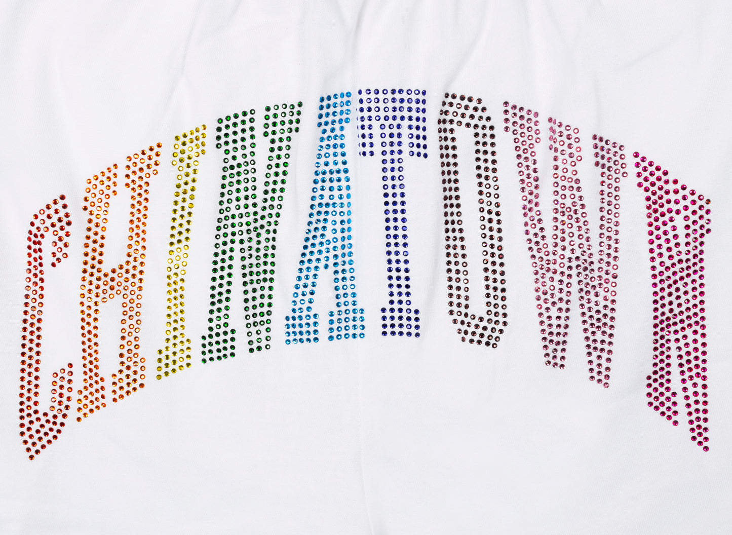 Pantalones cortos Chinatown Market Rainbow Rhinestone Arc en blanco