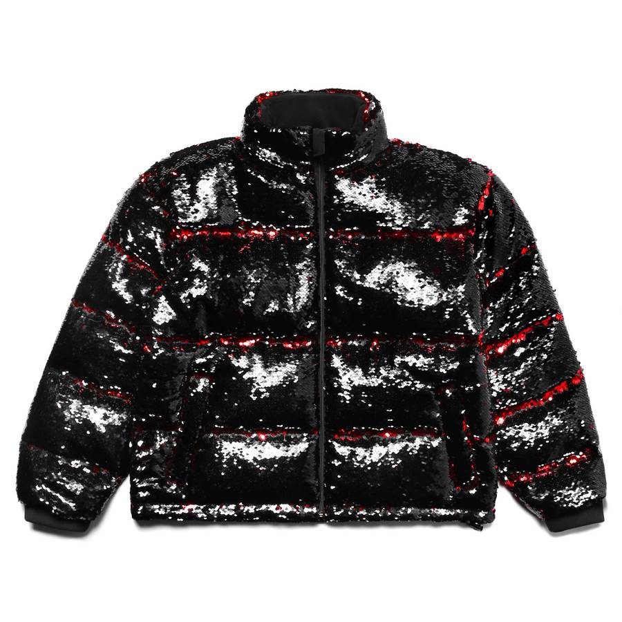 Chinatown Market Sequin Color Change Puffer in Black / Red