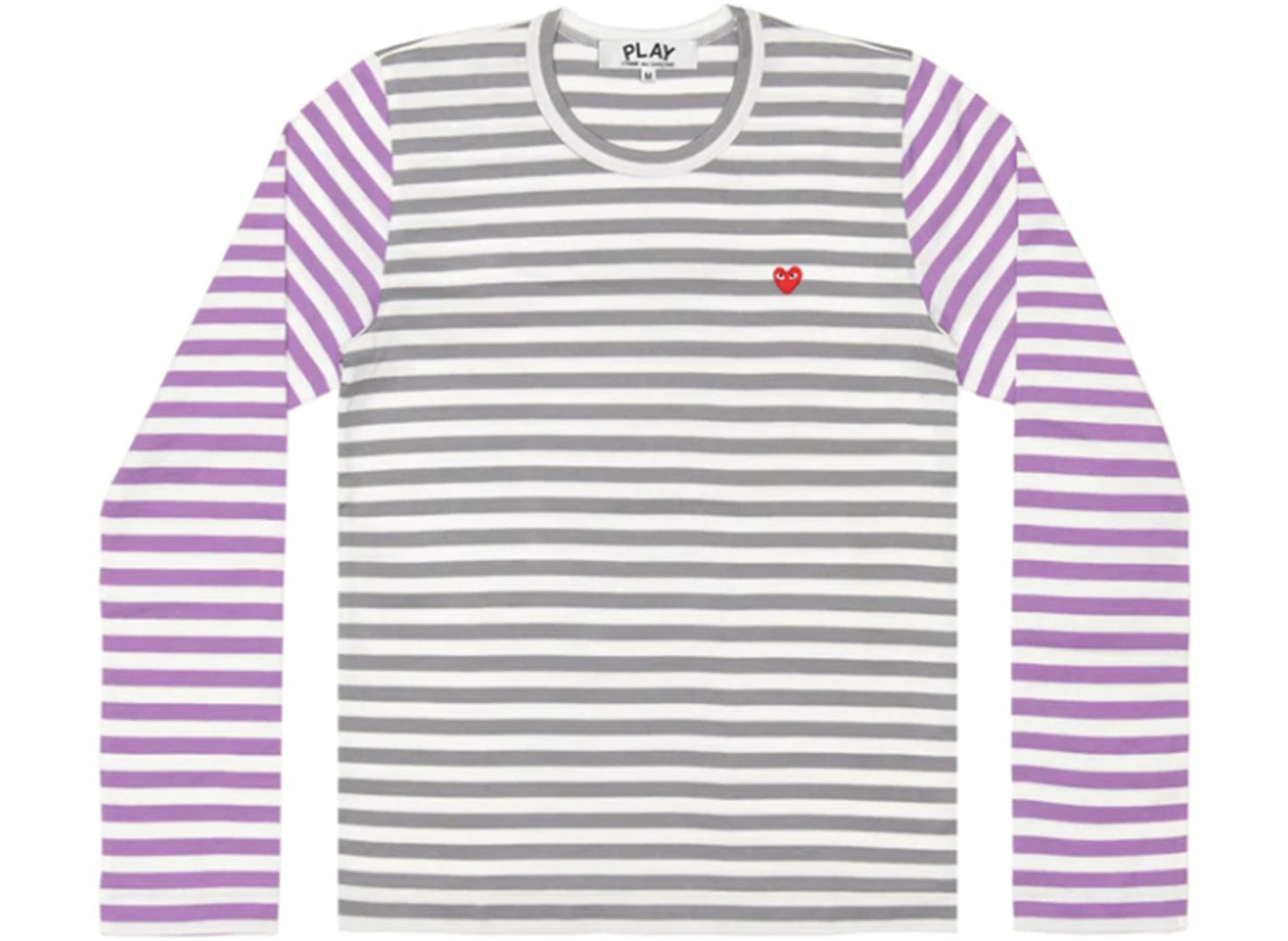Comme des Garçons PLAY Bi-Colour Striped L/S Tee in Grey / Lavender / White