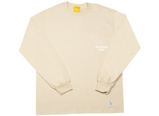 Fucking Rabbits Smoking Kills Box Logo Long Sleeve Tee in Beige