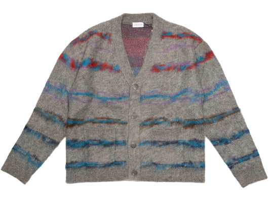 John Elliott Mohair Jacquard Cardigan in Grey / Purple