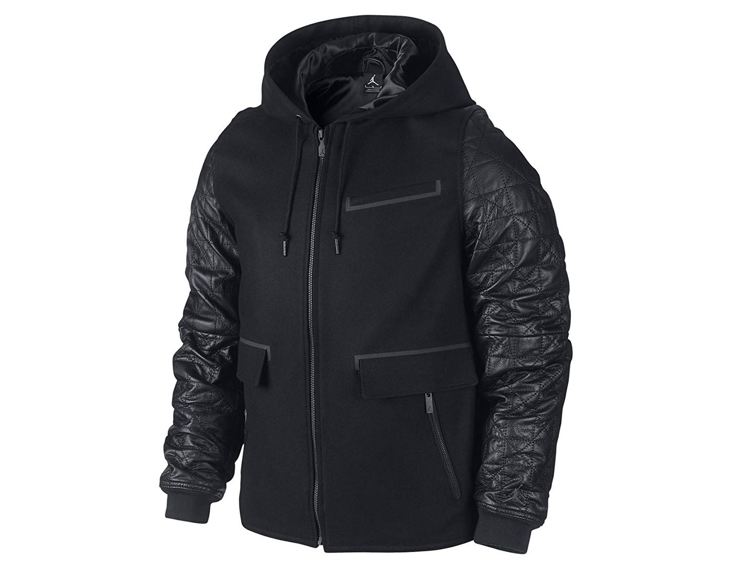 Jordan AJ Leather Letterman Jacket in Black