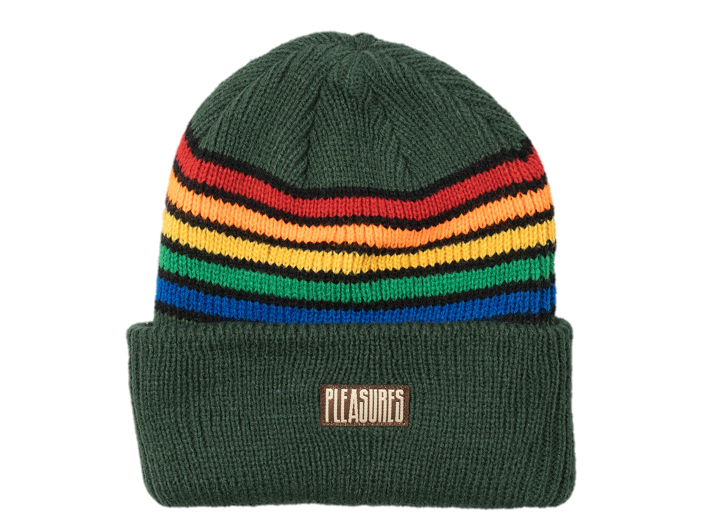 Pleasures Island Striped Beanie in Green