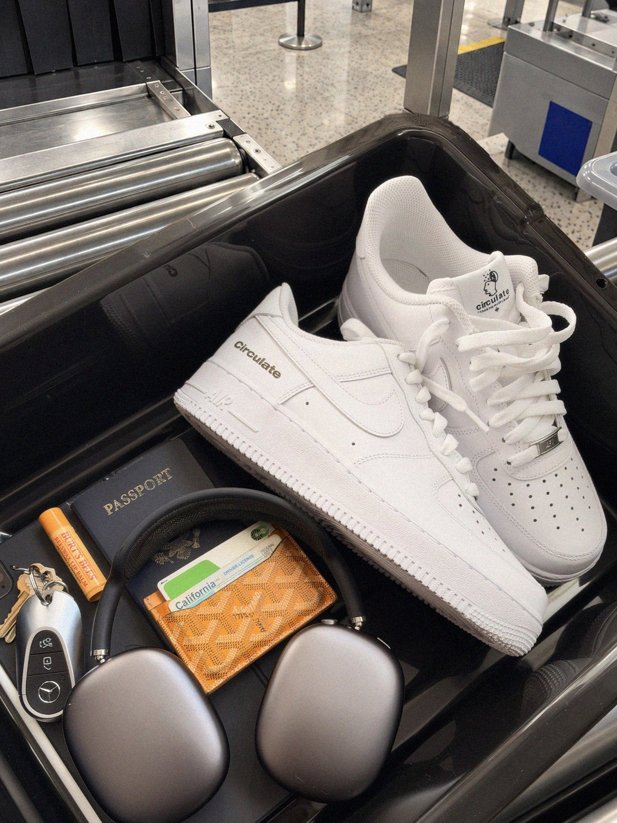 Circulate × Nike Air Force 1 Low in airport security tray — ComplexCon 2026