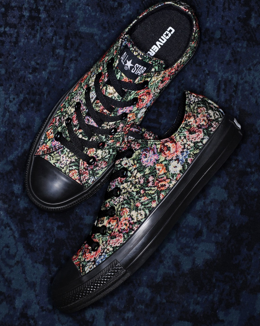 Converse ALL STAR GOBELIN OX — floral gobelin tapestry on textured carpet press — official look