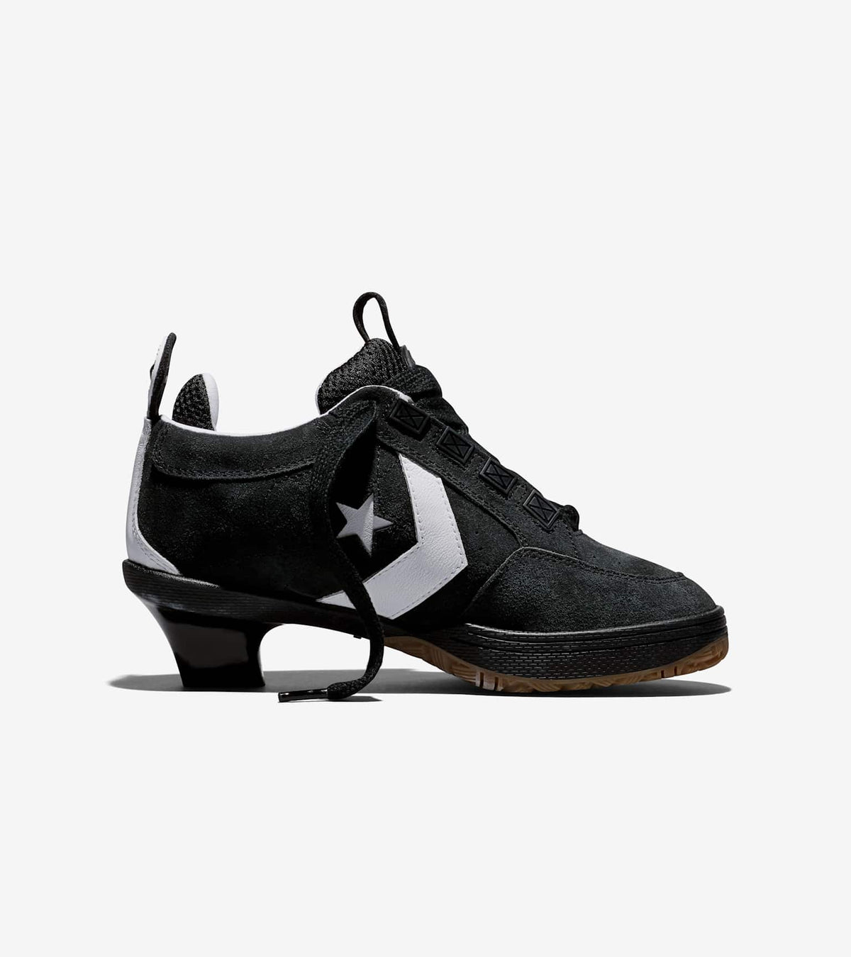 Converse x Vaquera VX-1 Heel A19134C-001 in black suede with white Star Chevron and kitten heel. Official Converse image