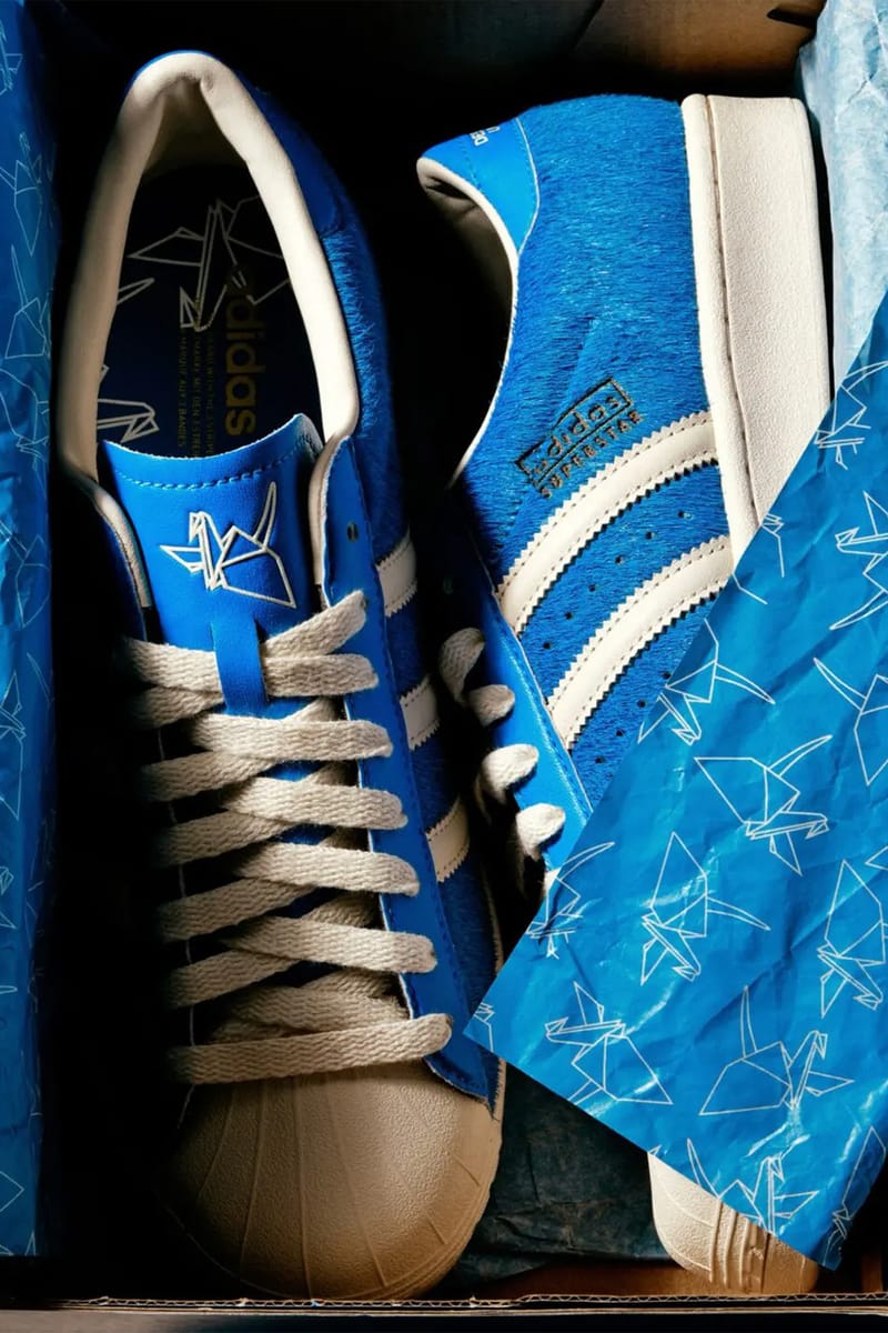 Liberaiders x adidas Originals Superstar Blue/White with shaggy blue upper and cream shell toe. Photo via Hypebeast