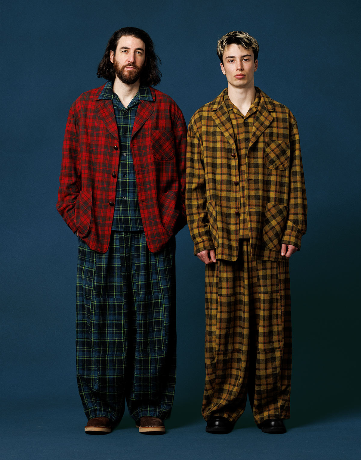 NEEDLES x PENDLETON FW26 Pen Jackets and H.D. Pants in red and yellow wool plaid. Photo: NEPENTHES