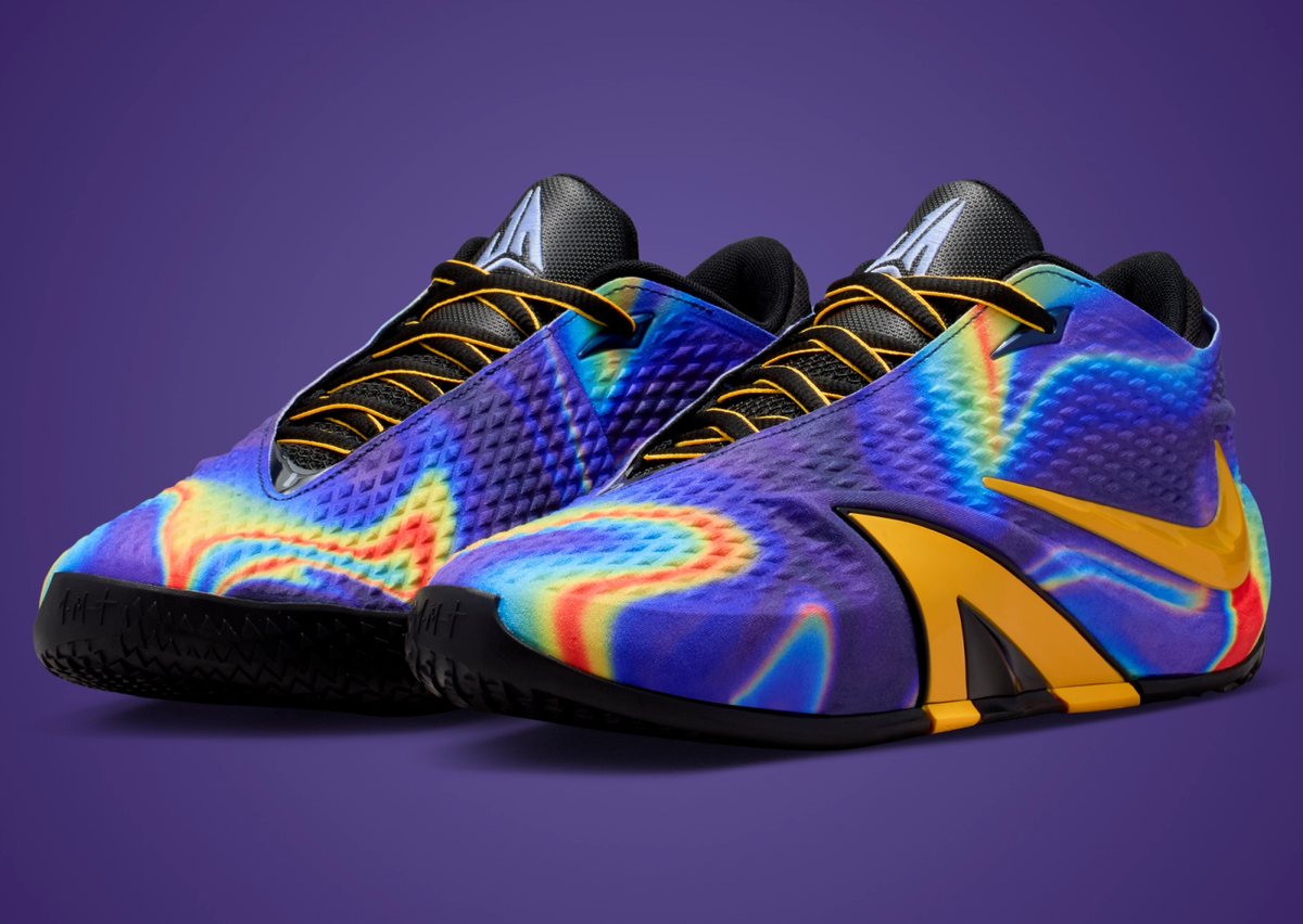Nike Ja 4 Radar pair on purple campaign backdrop, thermal heat-map upper