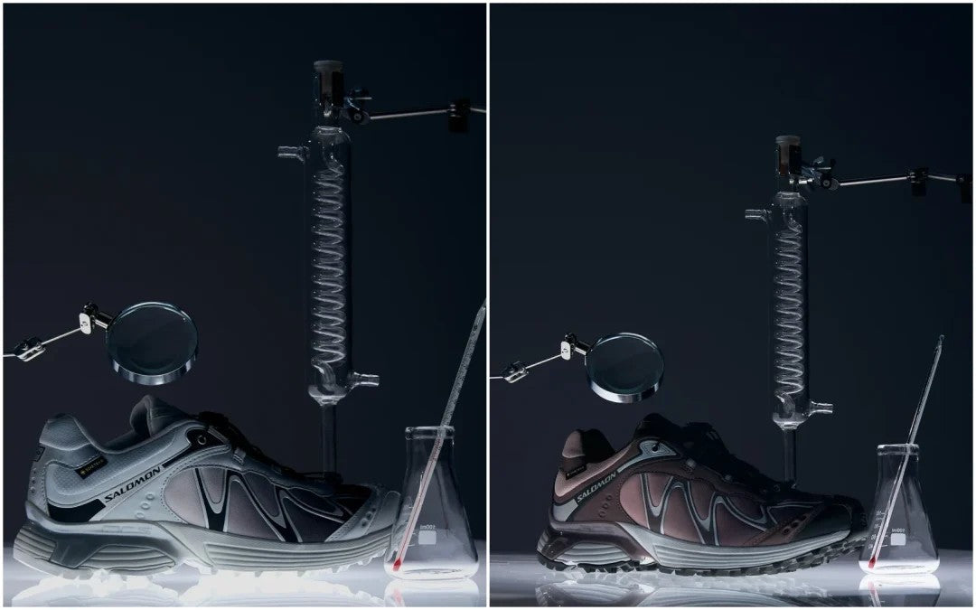 Salomon XT-WHISPER GORE-TEX Winter Pack Grey Violet and Delicioso in a laboratory scene. Photo via Fullress