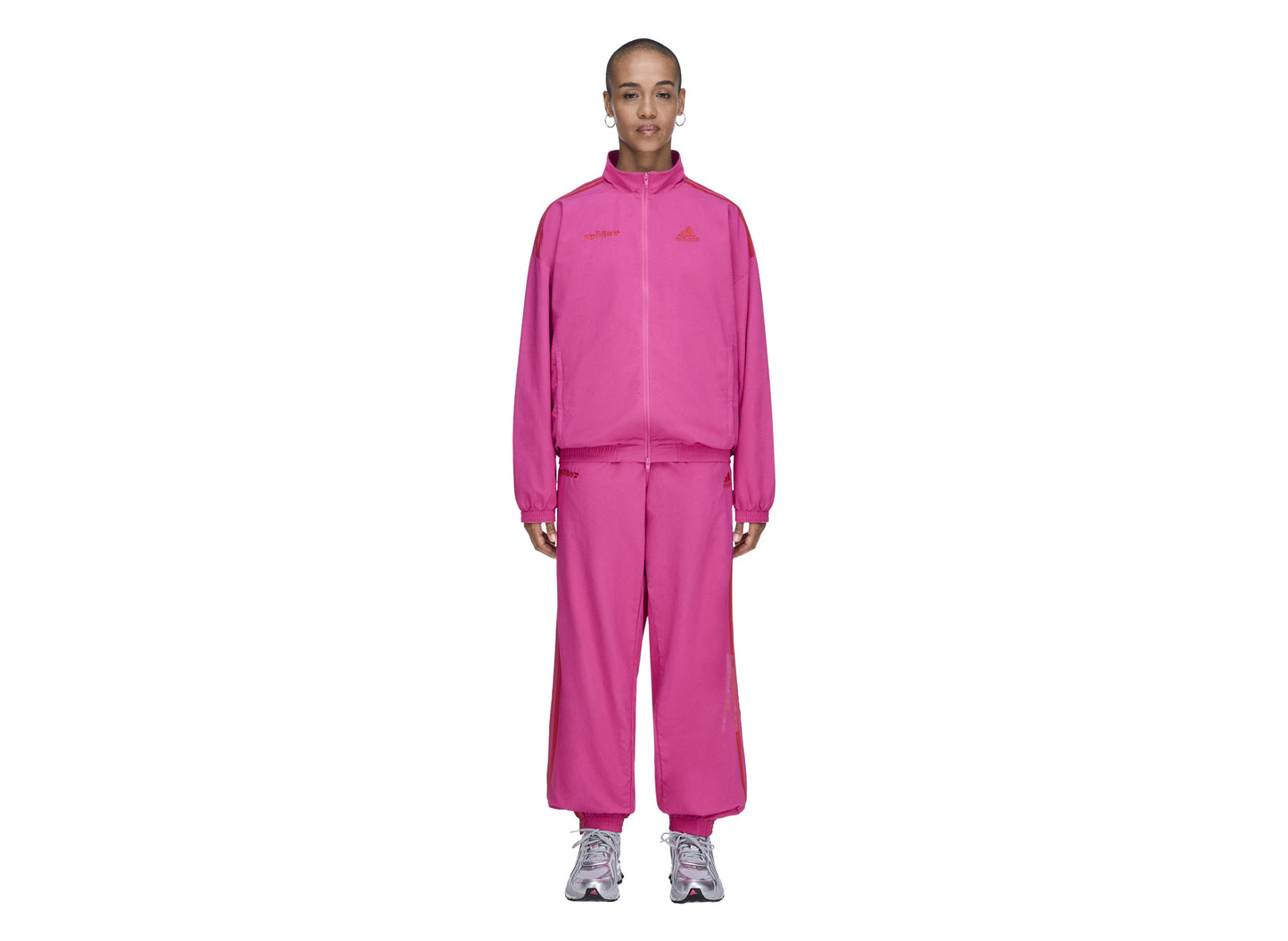 Adidas x Sp5der Nylon Track Pant in the Pink colorway, pink men's track pants, view 2
